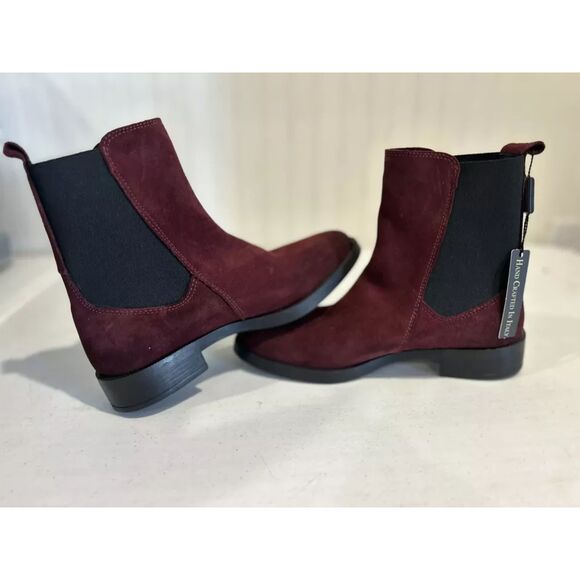 Burgundy Wine Emanuele Crasto Mid Calf Italian Leather Suede Pull-On Boots (NWT) - Picture 1 of 5
